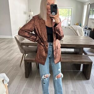 A New Day Grunge Indie Goth Copper Metallic Burnout Blazer Jacket M